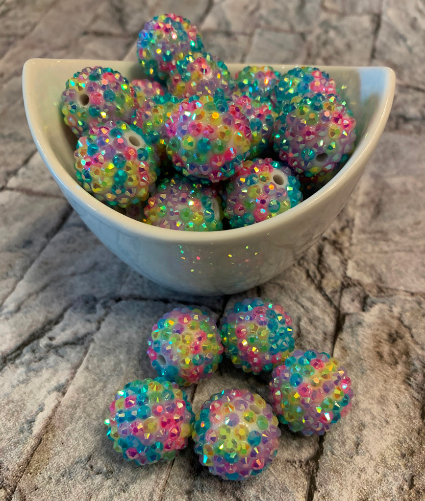 20mm Rainbow Confetti AB Rhinestone Bubblegum Beads