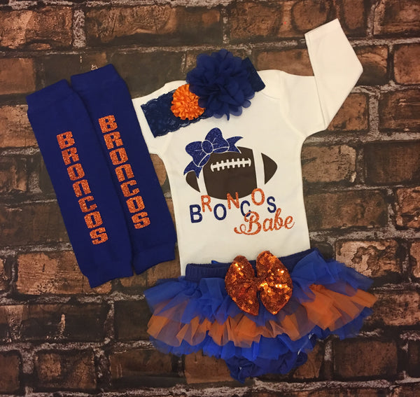 NFL Denver Broncos Baby Girls Bodysuit, Pant and Cap Outfit Set, 3-Piece