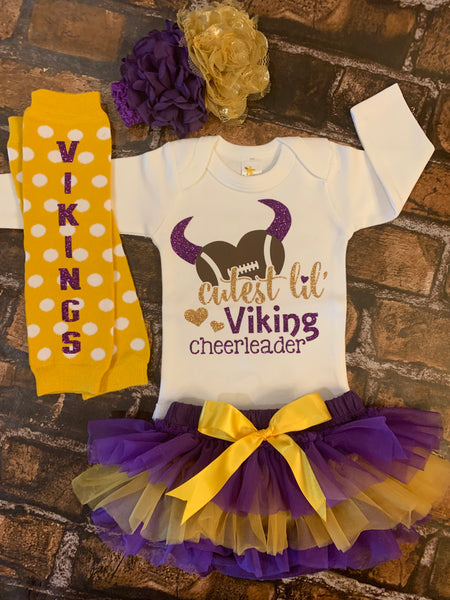 Minnesota Vikings Personalized Baby Girl Onesie, Skirt and Headband